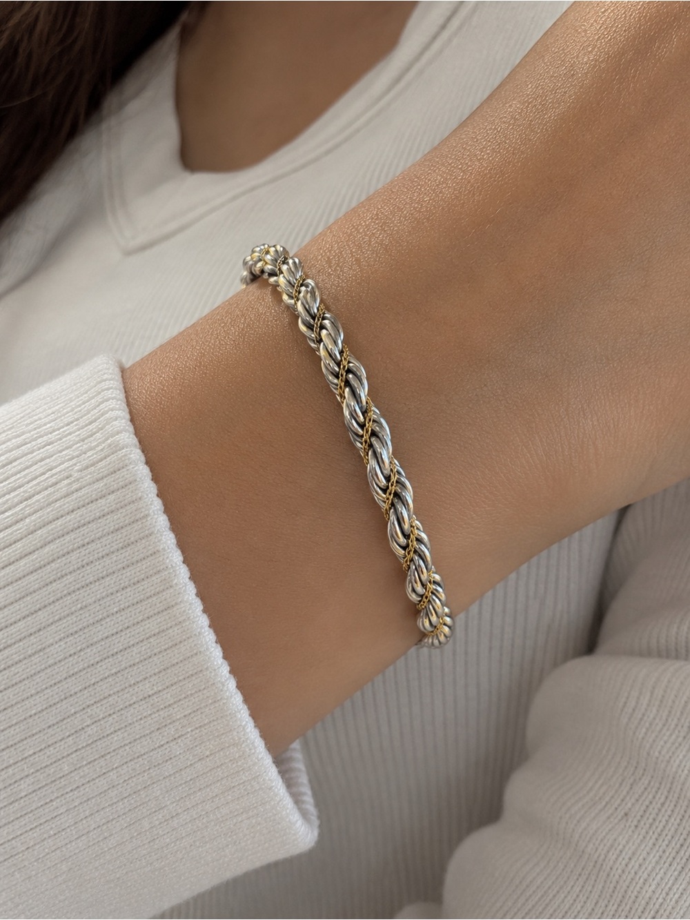 Tiffany & Co. Two-Tone Braided Rope Bracelet in 14k  Gold and Silver.